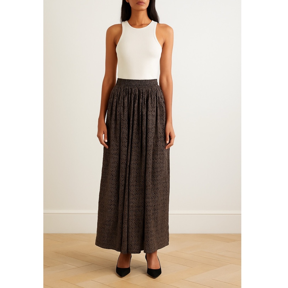 Elizabeth McKay Hong Kong Silk Maxi Skirt Black Gold Metro Print Women’s size 4 - Picture 12 of 12